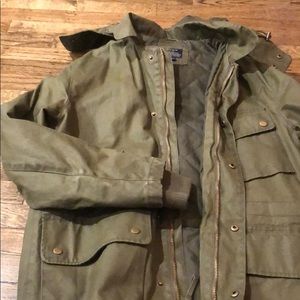 J crew wax cotton parka with detachable hood